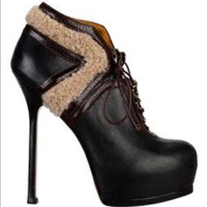 Authentic YSL Tribute Lace-Up Booties High Heels